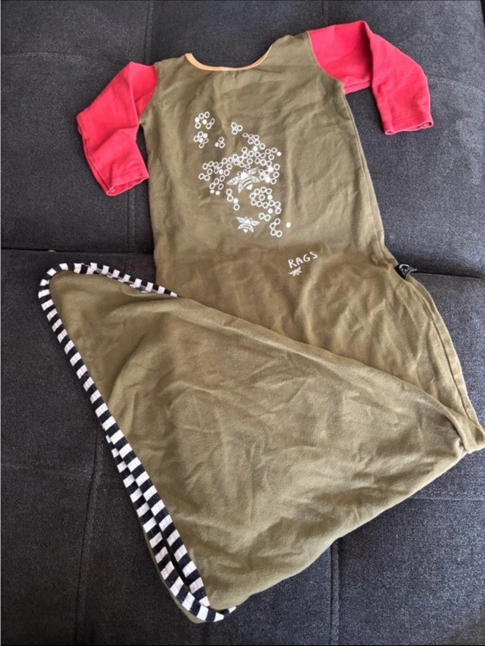 Rags to Raches Olive Sleep Sack with Pink Sleeves